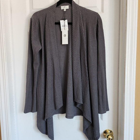 Socialite Waterfall front heather charcoal cardigan in size small - Picture 1 of 4